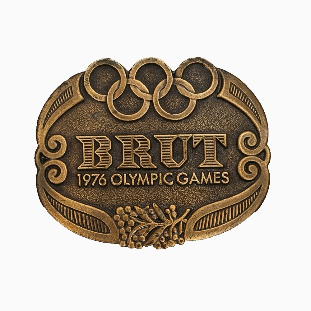 Vintage 1976 Brut Montreal Olympic Games Belt Buckle Bronze Tone Western Retro